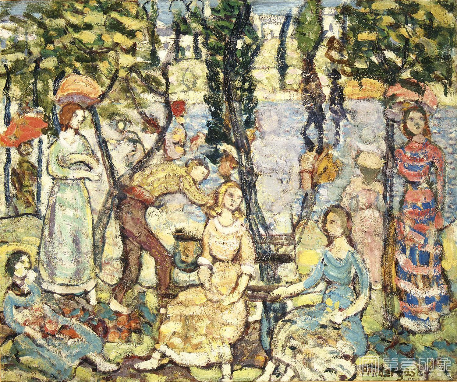 油画-美国纽约大都会美术馆油画藏画-Maurice Brazil PrendergastGroup of Figures-1591
